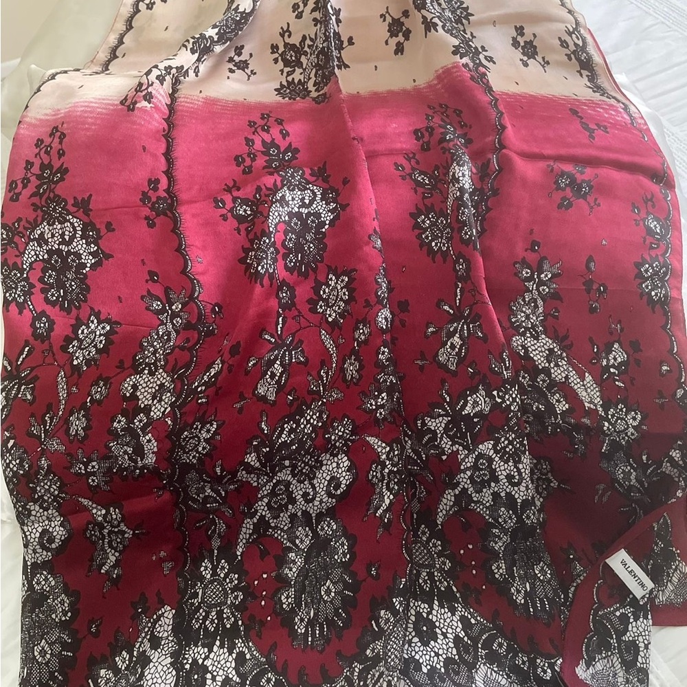 Elegant Red and Black Floral Scarf